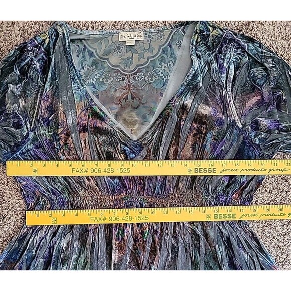 Live and Let Live Top Sz 2X Multicolor Velour Boho Lace Hem  3/4 Sleeve V-Neck - Picture 6 of 10